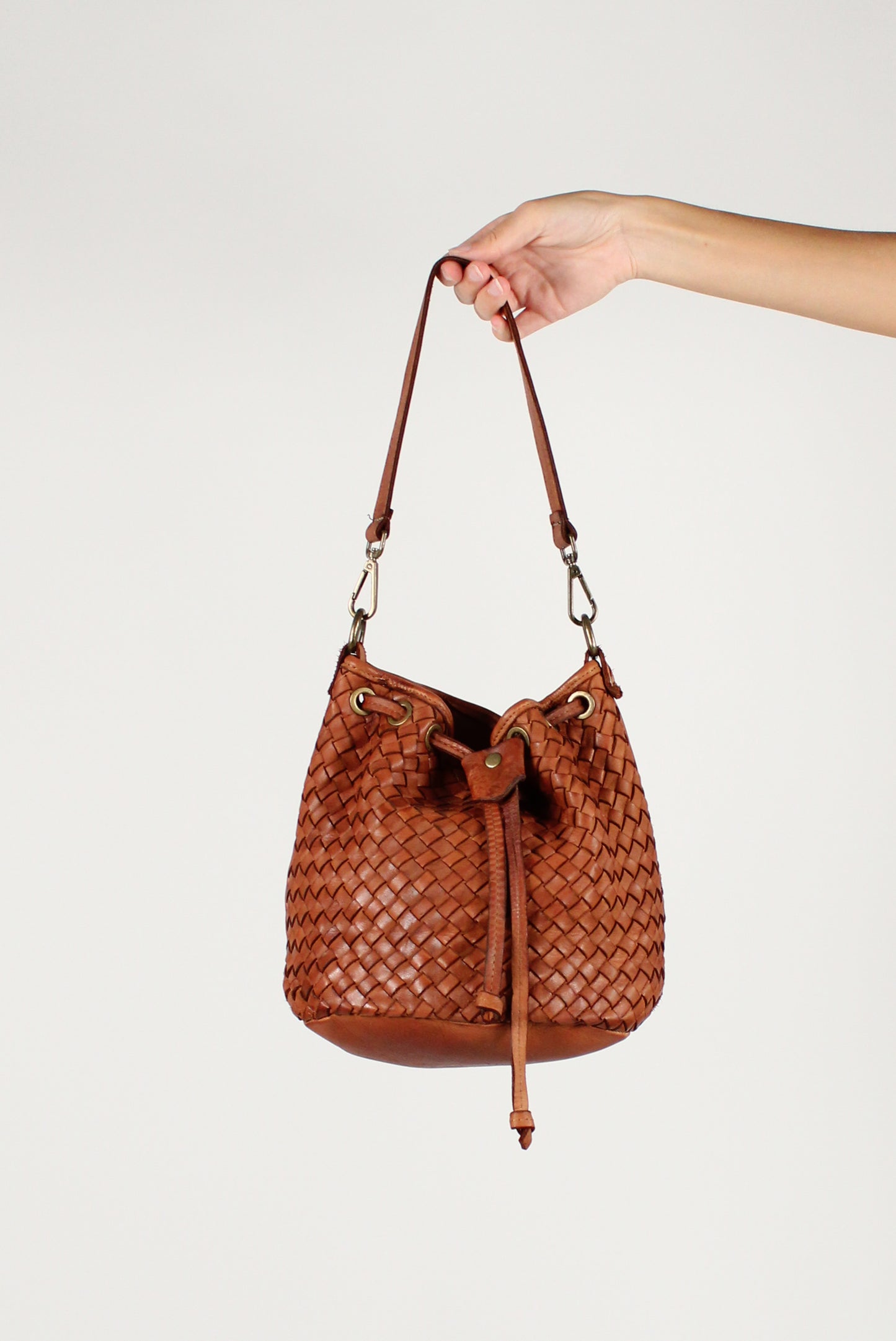 Woven Leather Bucket Bag