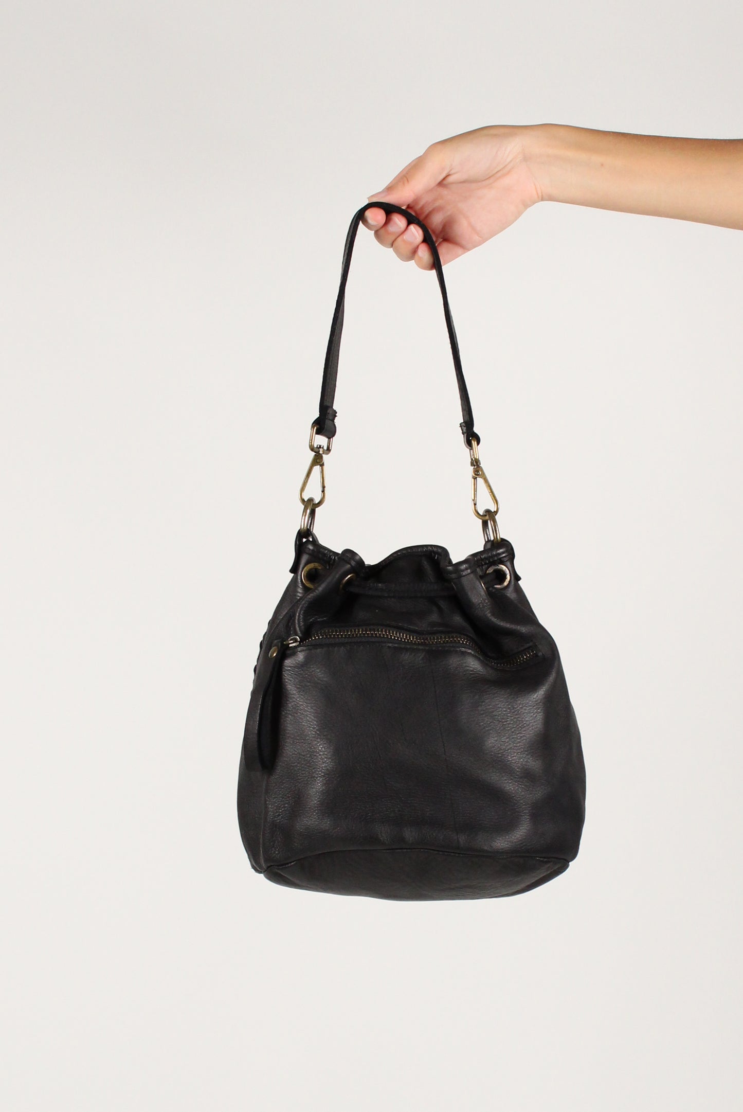 Woven Leather Bucket Bag