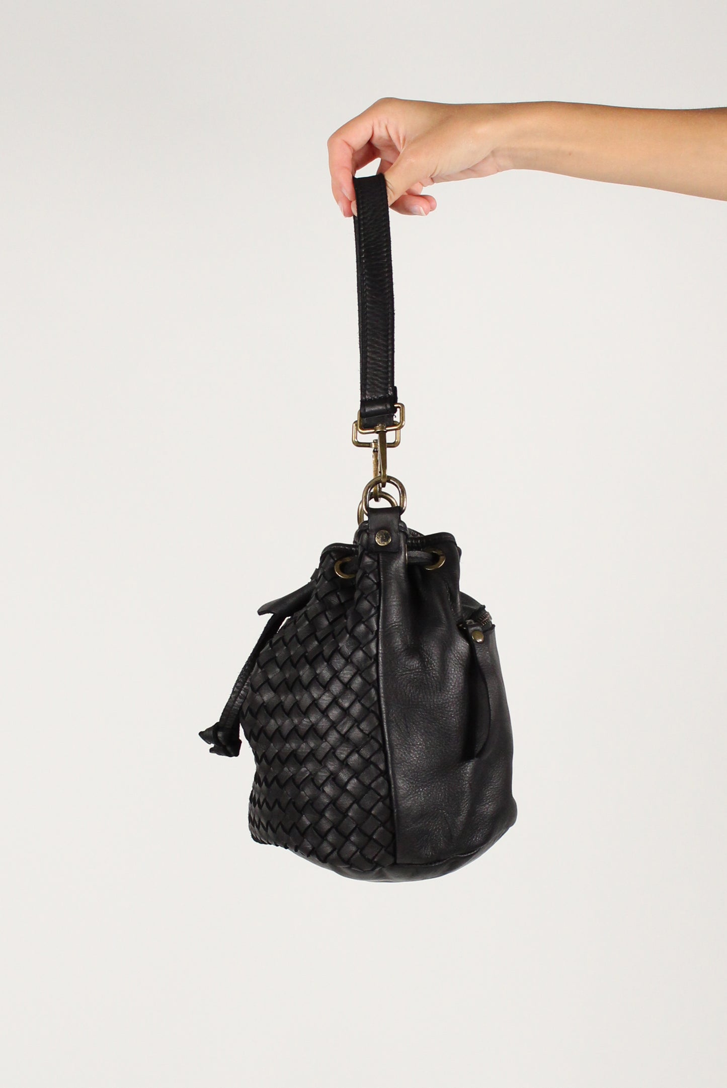 Woven Leather Bucket Bag