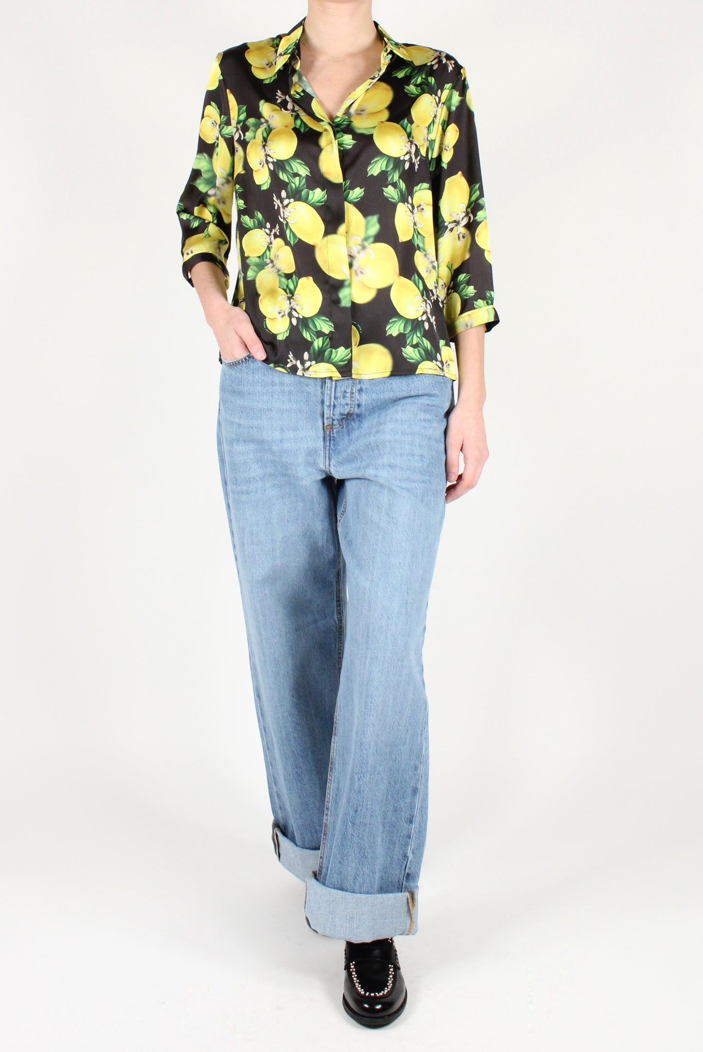 3/4 Sleeve Lemon Print Shirt