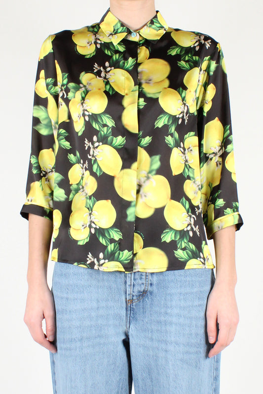 3/4 Sleeve Lemon Print Shirt