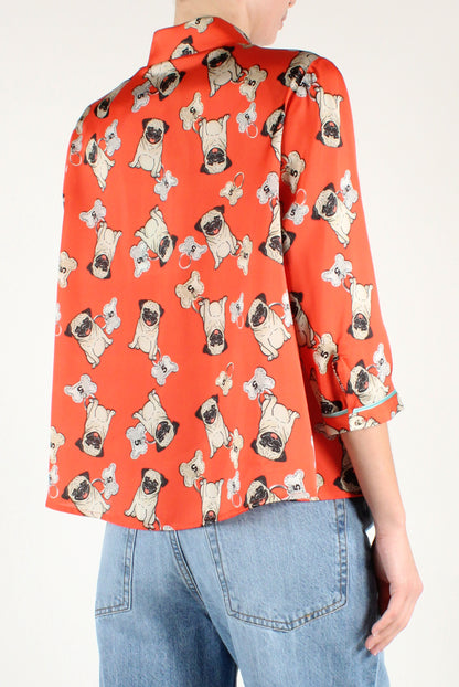 3/4 Sleeve Dog Print Shirt