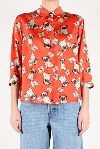 3/4 Sleeve Dog Print Shirt