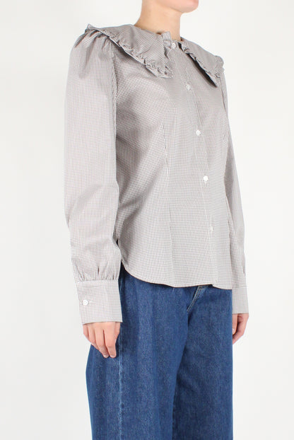 Micro Check Shirt Wide Collar