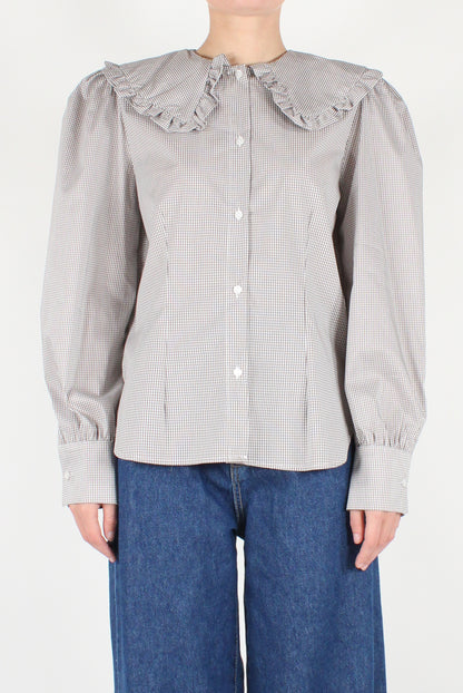 Micro Check Shirt Wide Collar