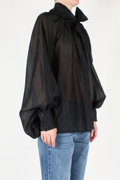 Oversized Blouse with Bow in Solid Color