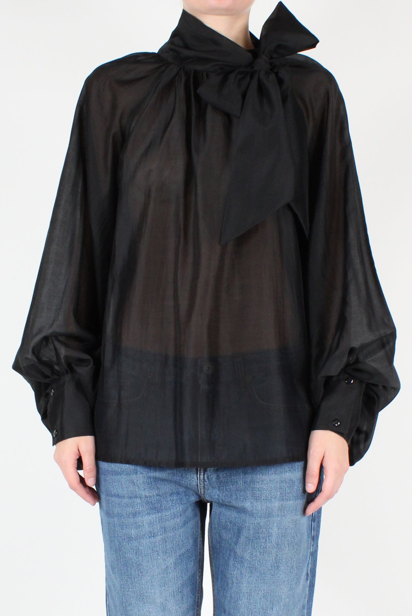 Oversized Blouse with Bow in Solid Color