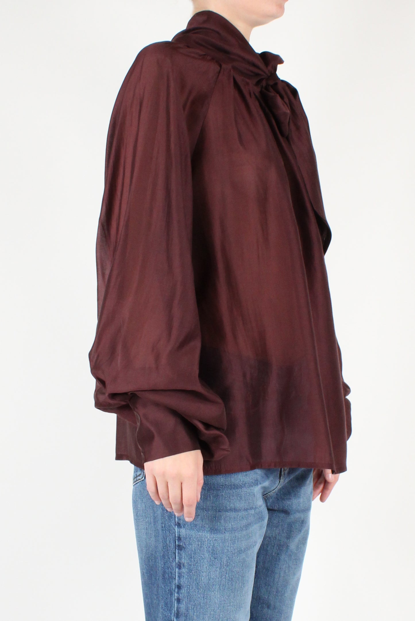 Oversized Blouse with Bow in Solid Color