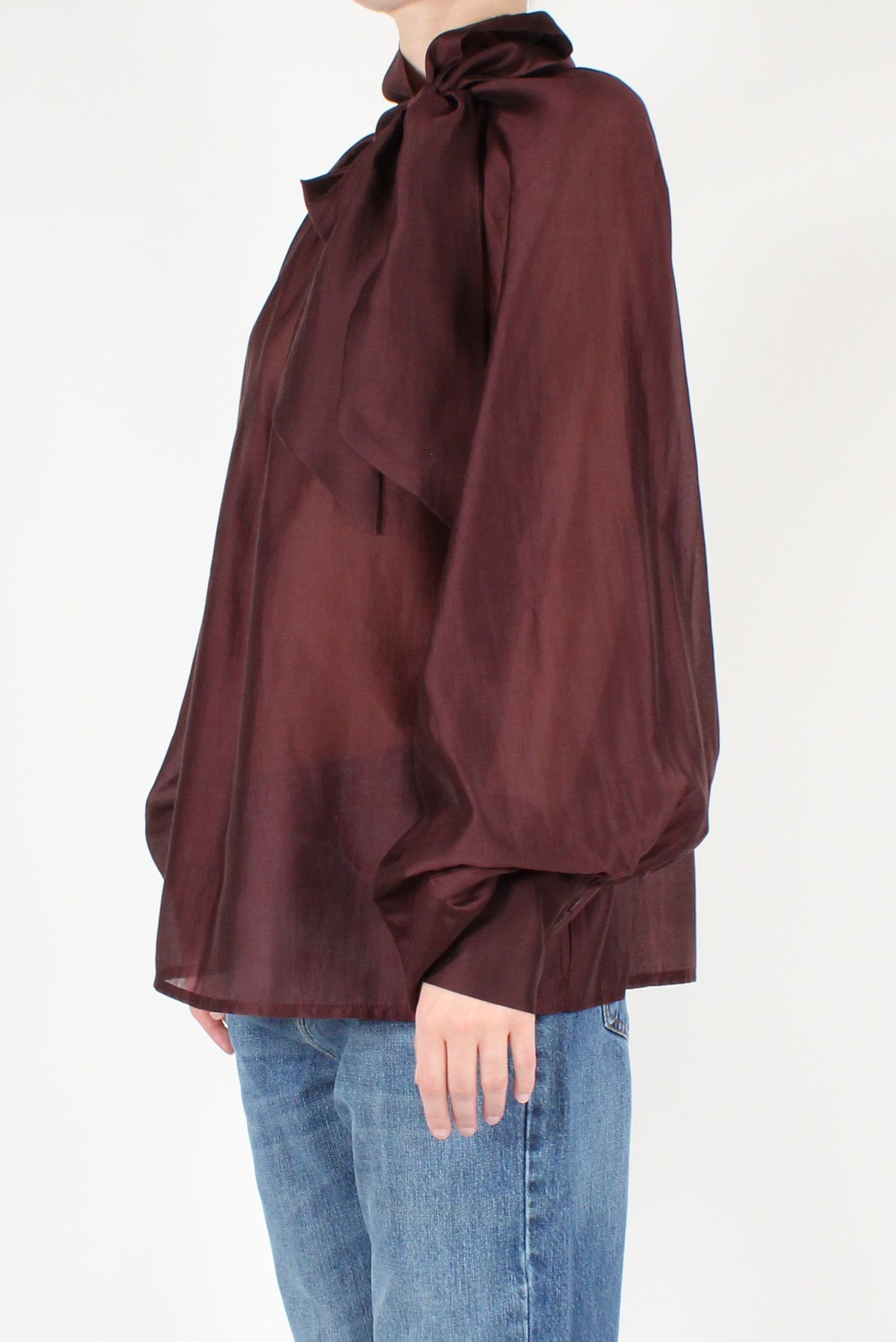 Oversized Blouse with Bow in Solid Color