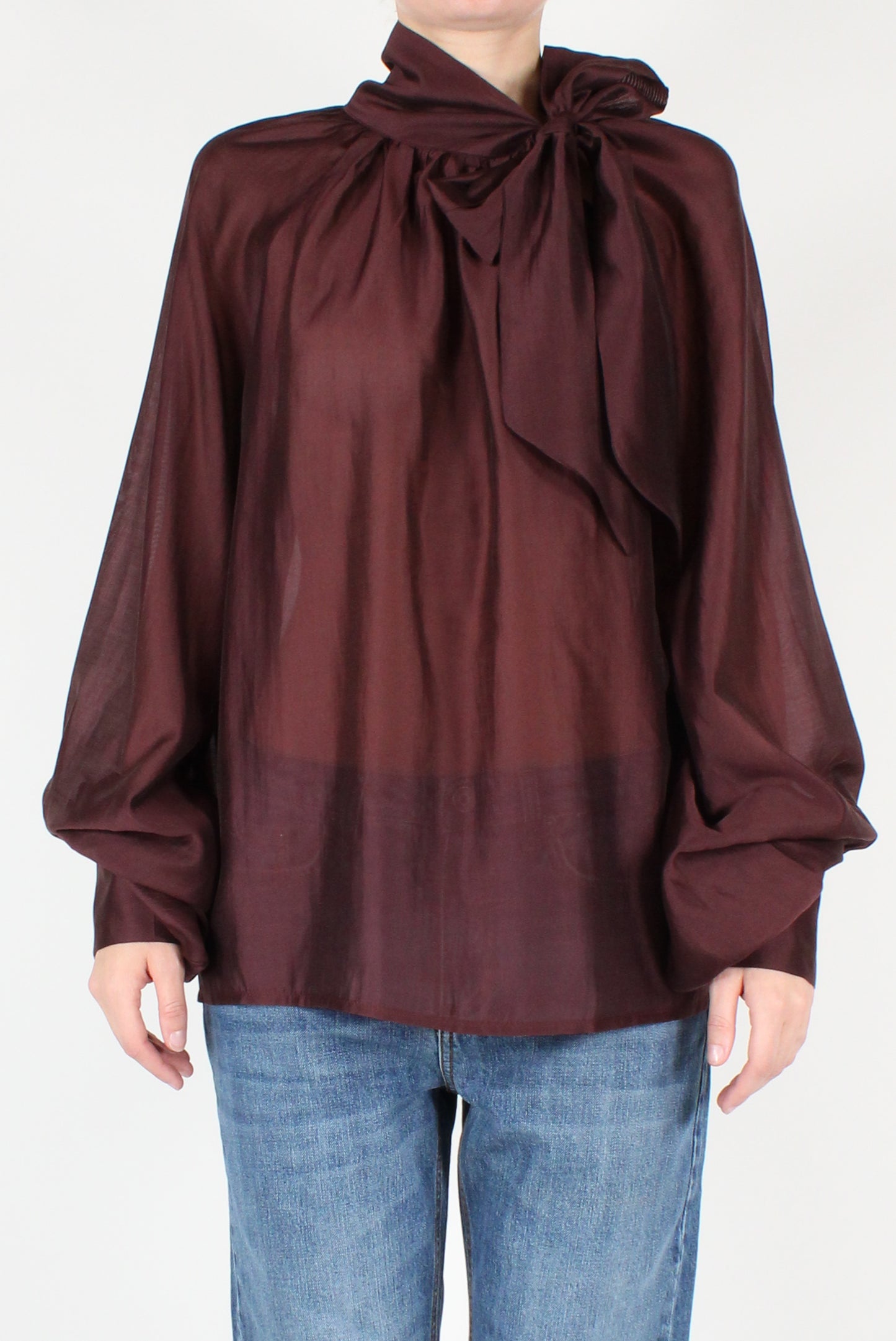 Oversized Blouse with Bow in Solid Color