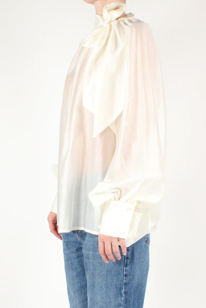 Oversized Blouse with Bow in Solid Color