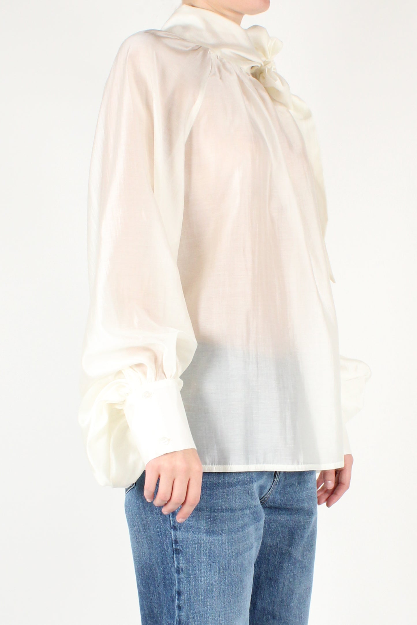 Oversized Blouse with Bow in Solid Color