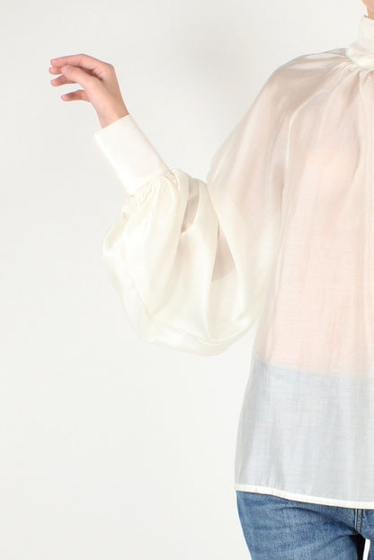 Oversized Blouse with Bow in Solid Color