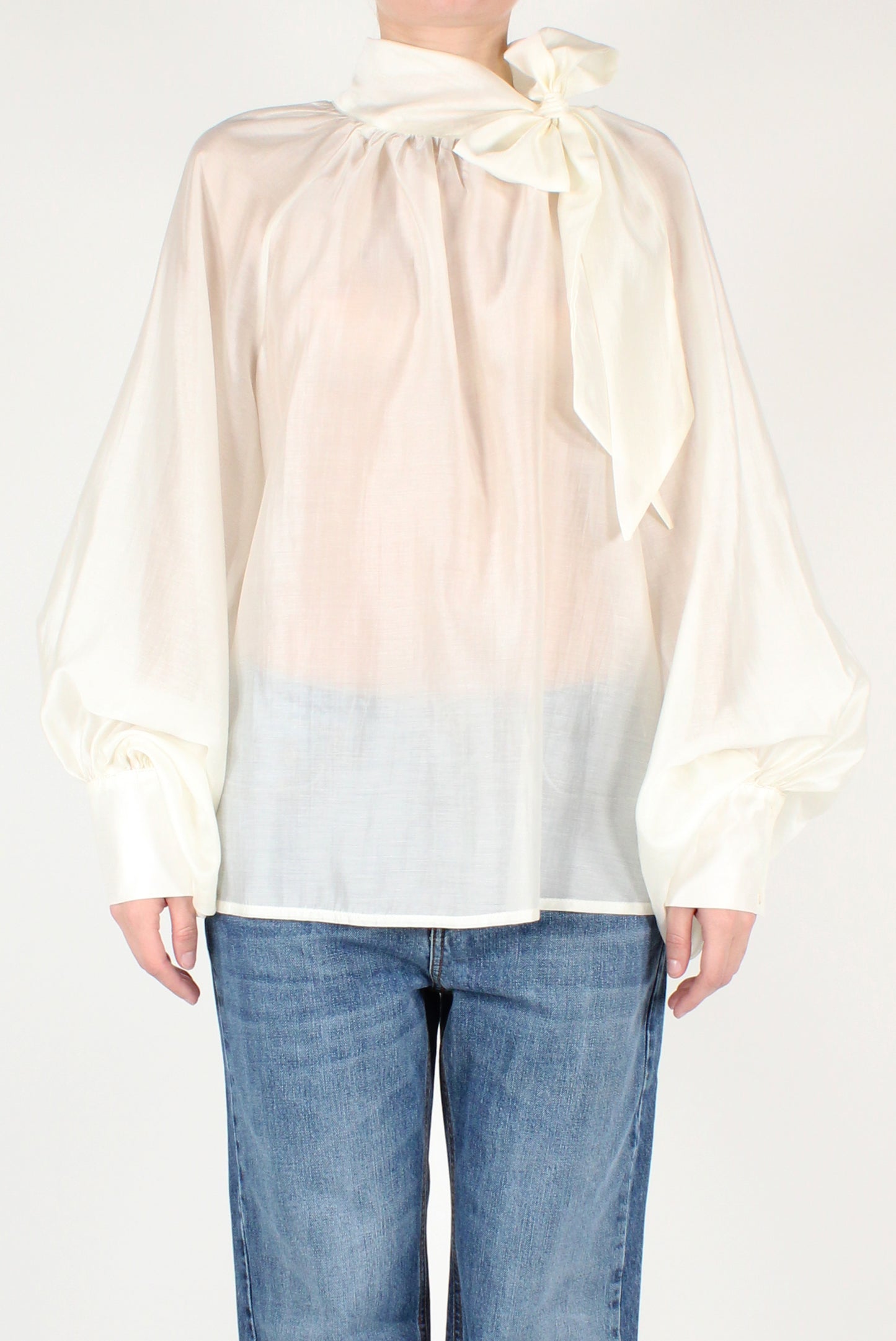 Oversized Blouse with Bow in Solid Color