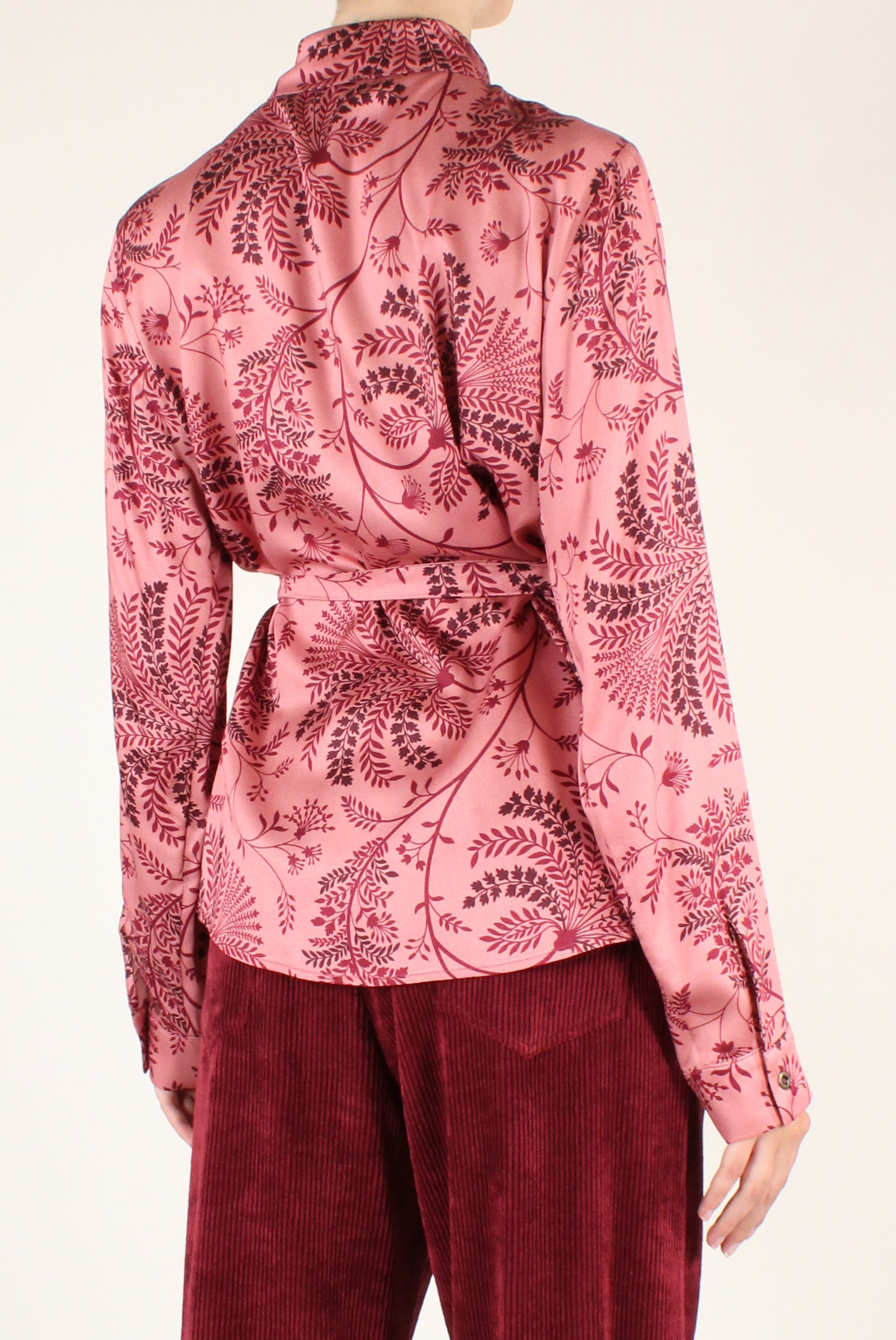 Pink Floral Print Shirt with Ribbon