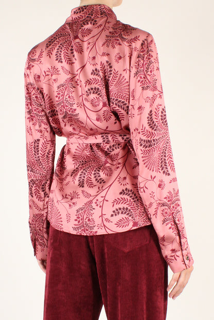 Pink Floral Print Shirt with Ribbon