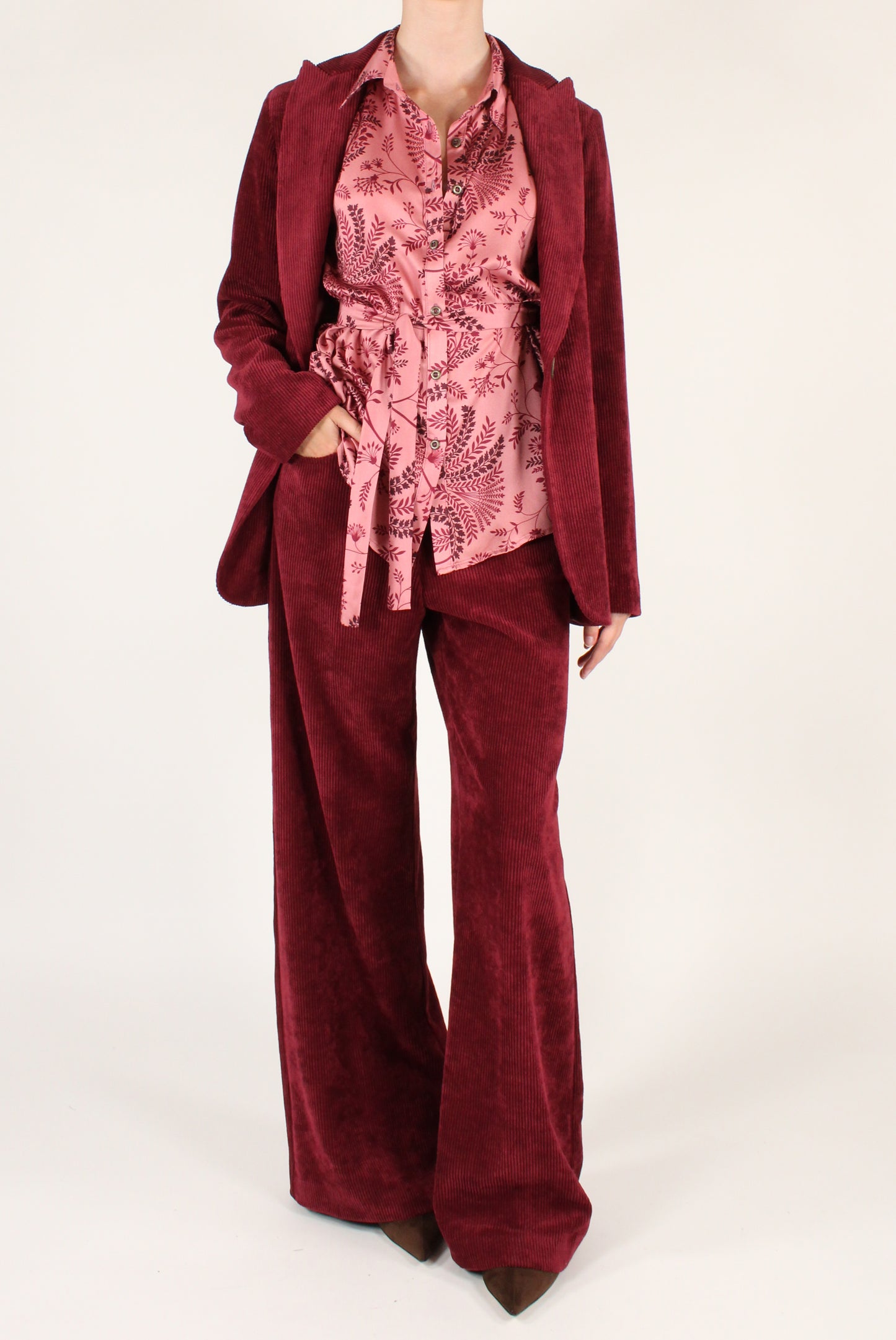 Pink Floral Print Shirt with Ribbon
