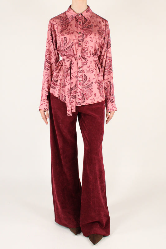 Pink Floral Print Shirt with Ribbon
