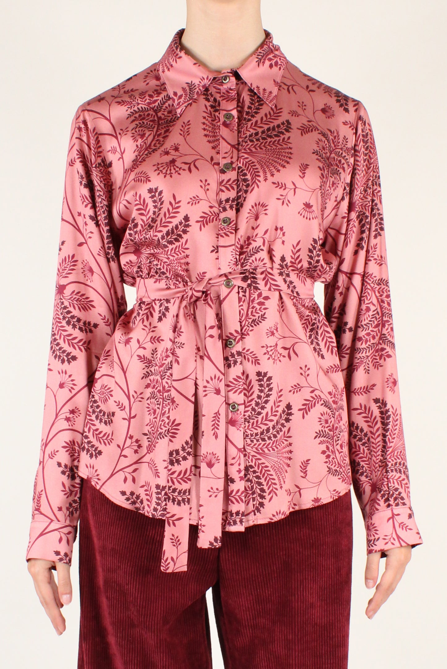 Pink Floral Print Shirt with Ribbon