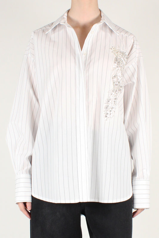 Camicia Gessata Over con Perline