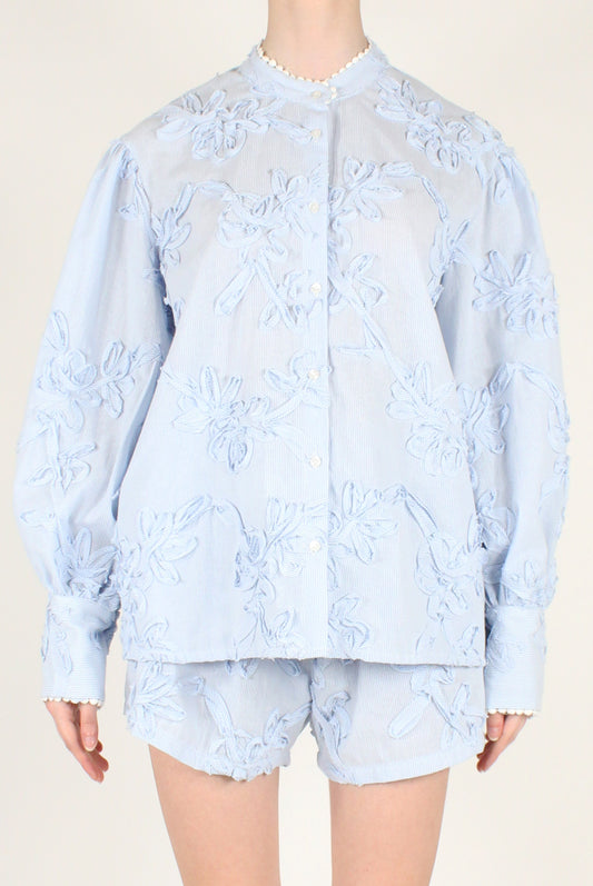 Camicia Over Gessata Fiori 3D