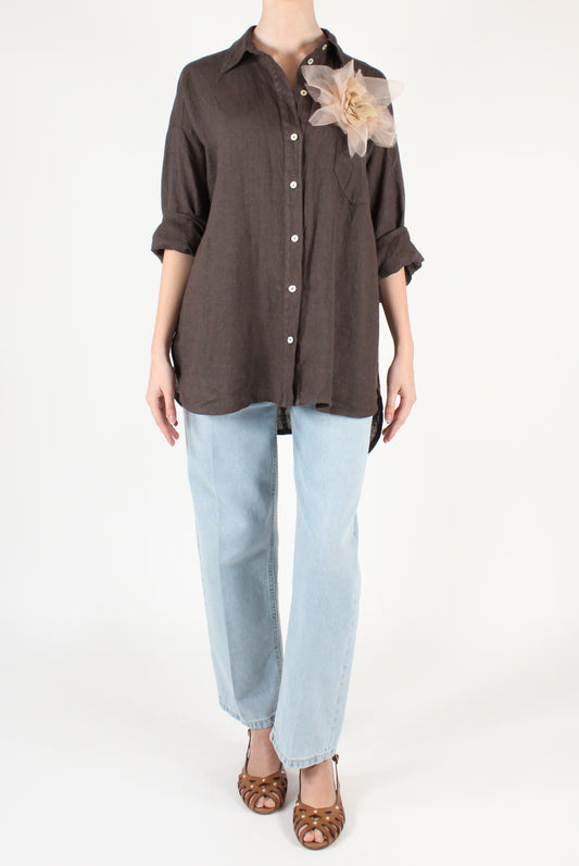 Over Linen Shirt with Brooch