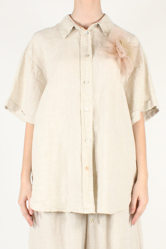 Oversized Half Sleeve Shirt in Pure Linen