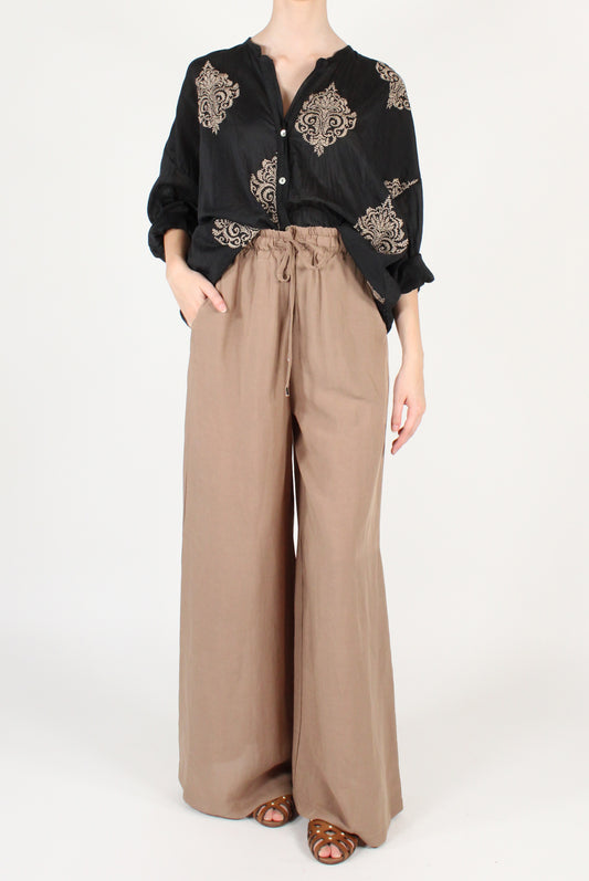 Shirt with Contrasting Damask Embroidery