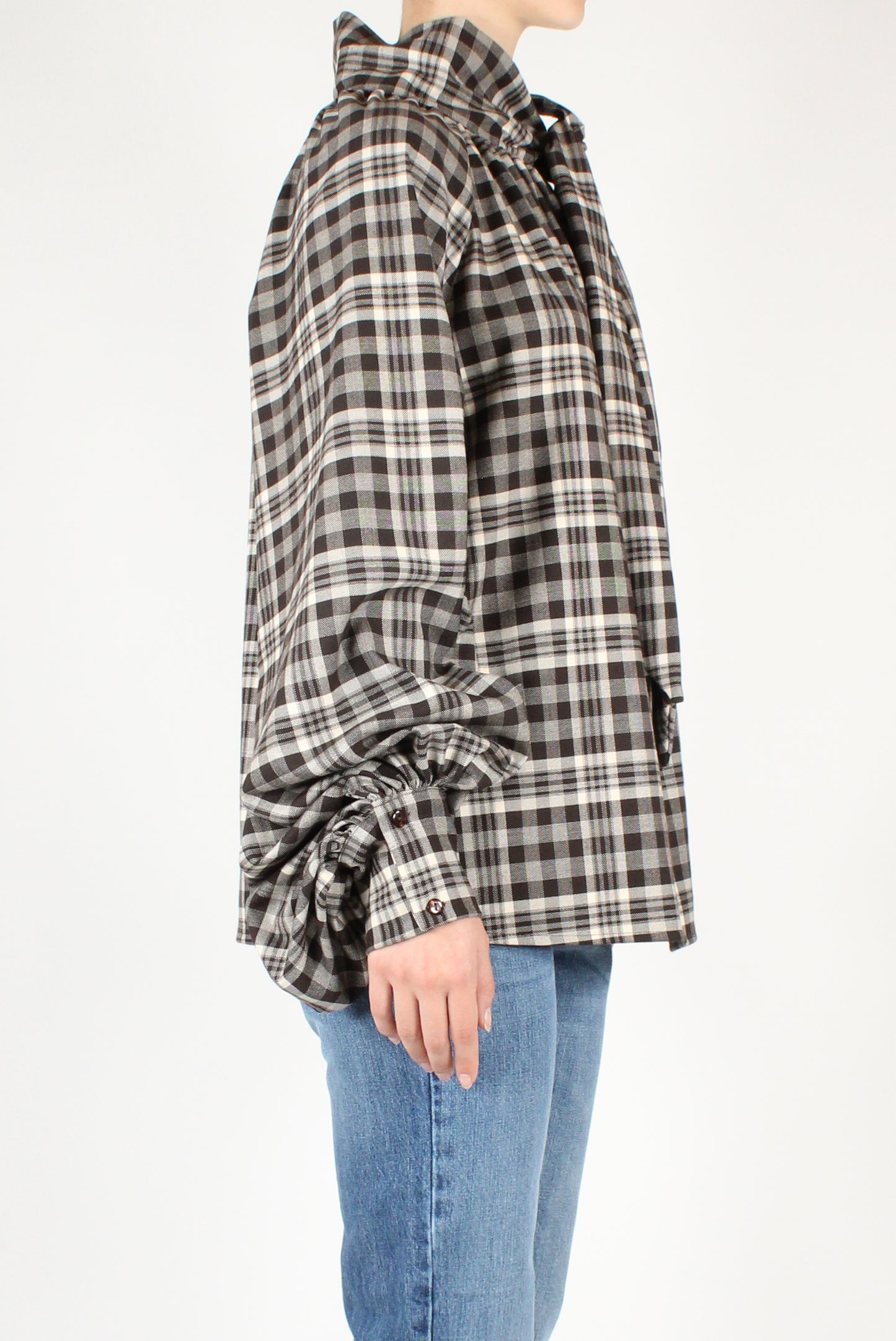 Oversized Blouse with Checked Bow