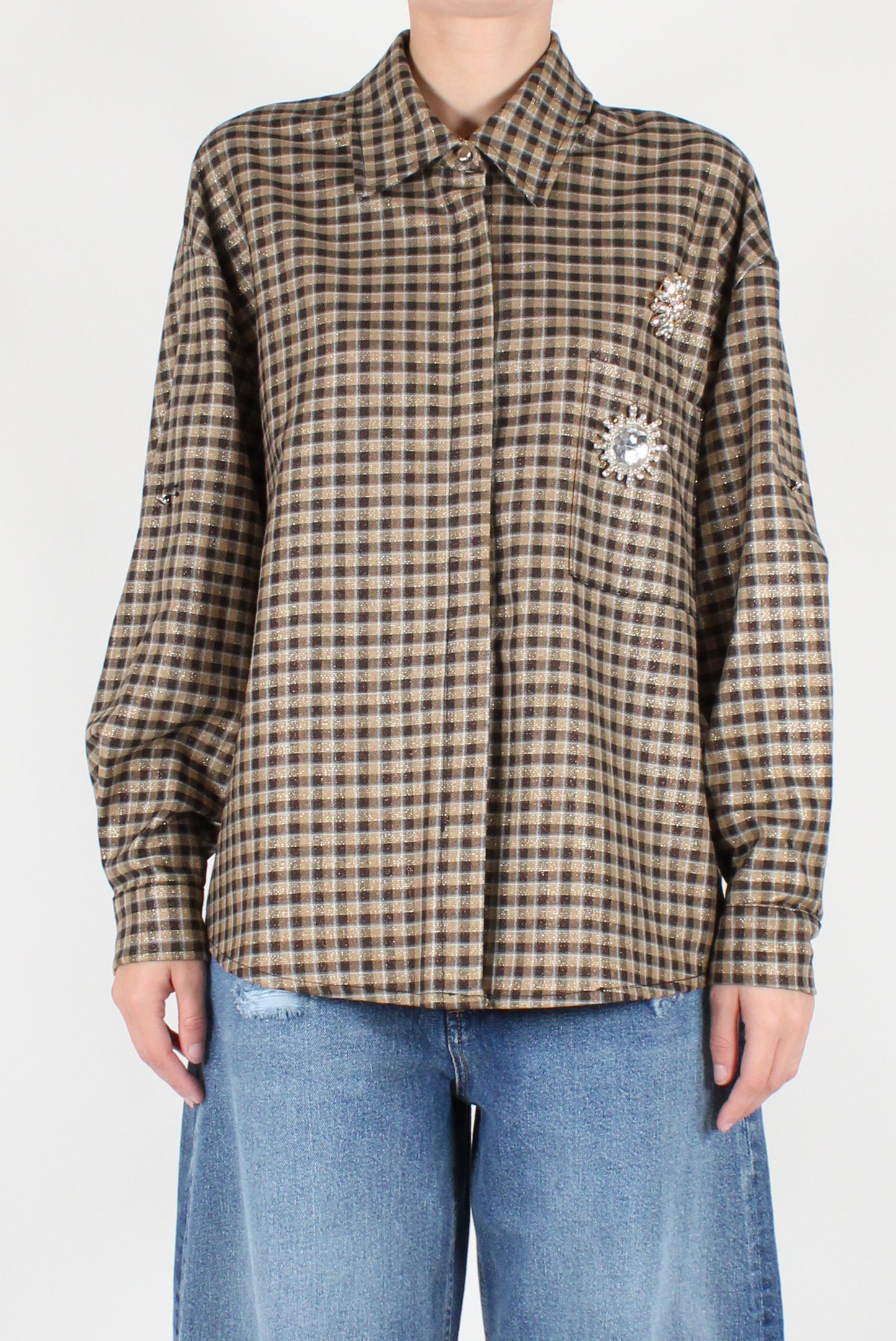 Checked Shirt with Lurex and Pins