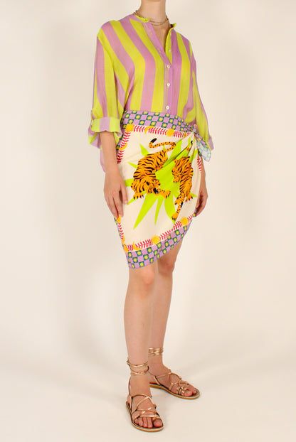 Camicia Stampa a Righe Lilla/Lime