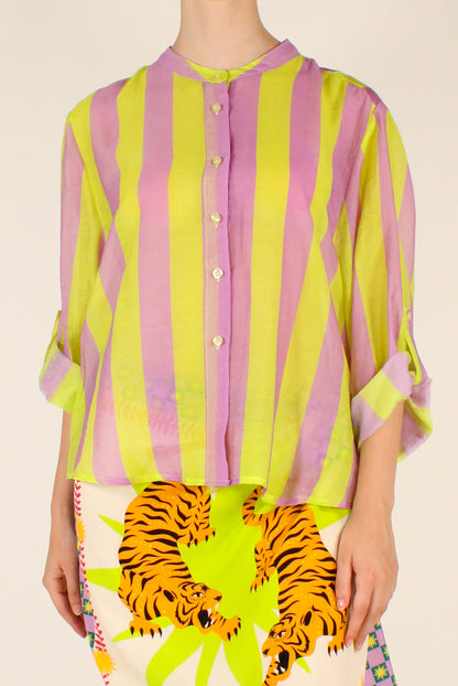 Camicia Stampa a Righe Lilla/Lime
