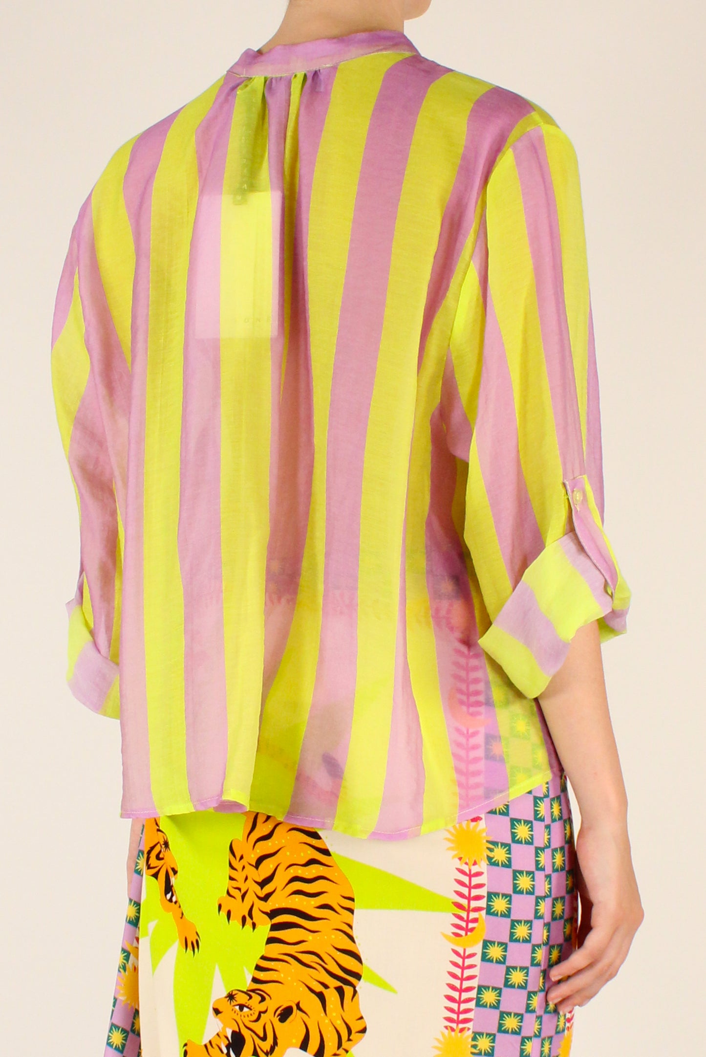 Camicia Stampa a Righe Lilla/Lime
