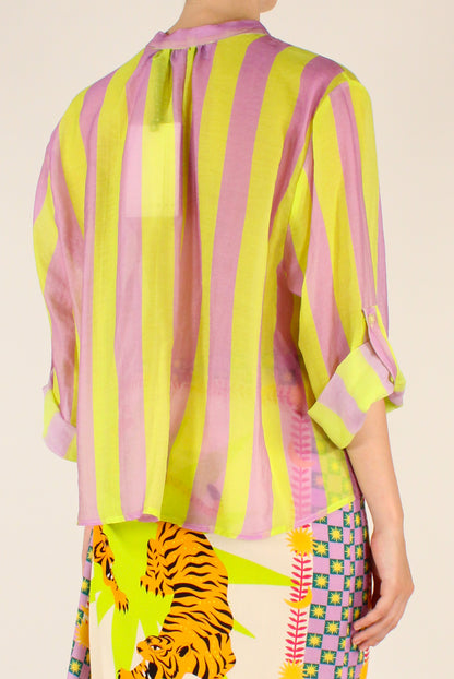 Camicia Stampa a Righe Lilla/Lime
