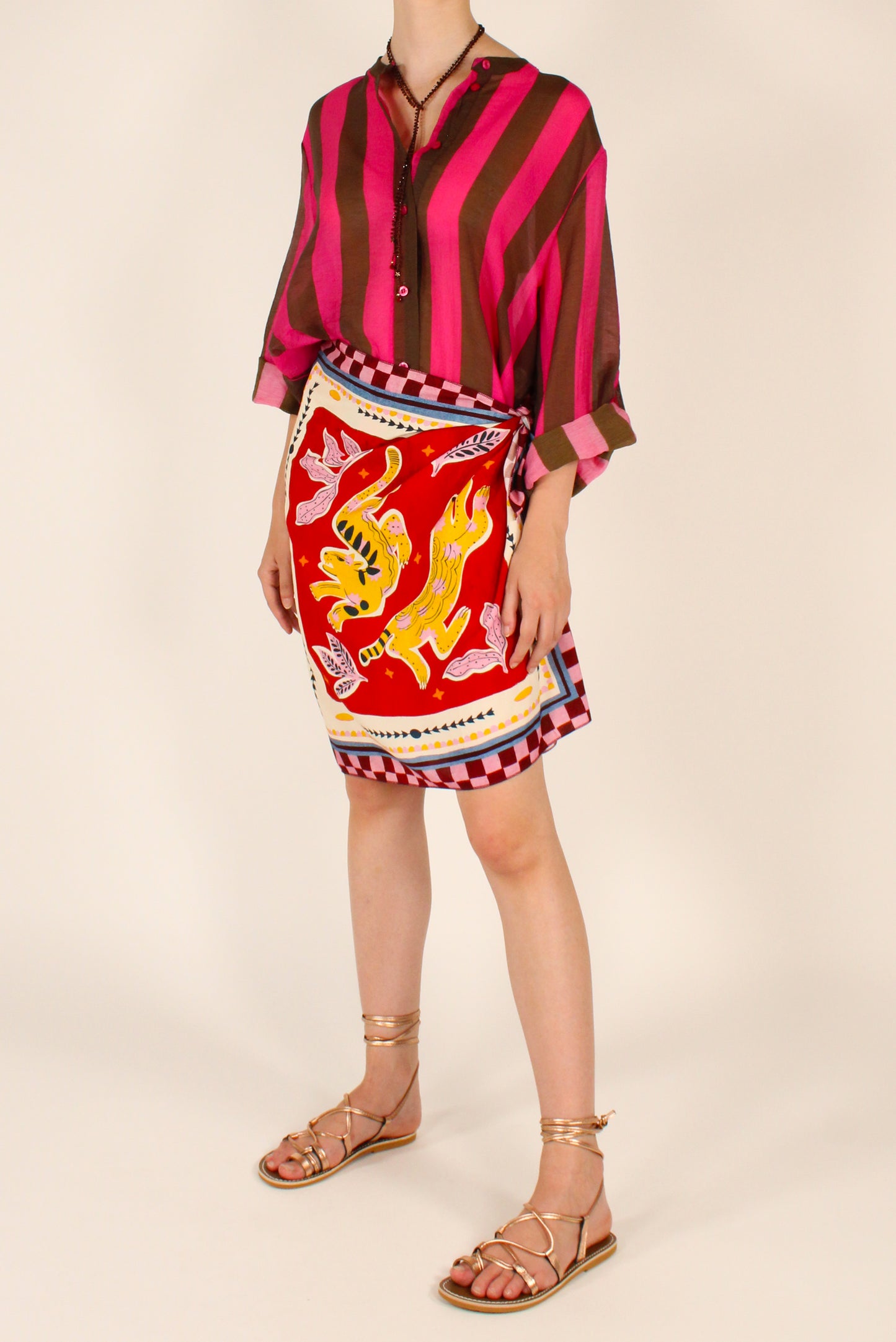 Camicia Stampa a Righe Moro/Fucsia
