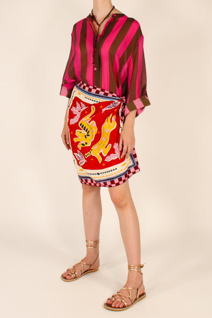 Camicia Stampa a Righe Moro/Fucsia