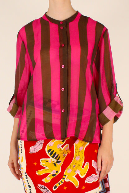 Camicia Stampa a Righe Moro/Fucsia
