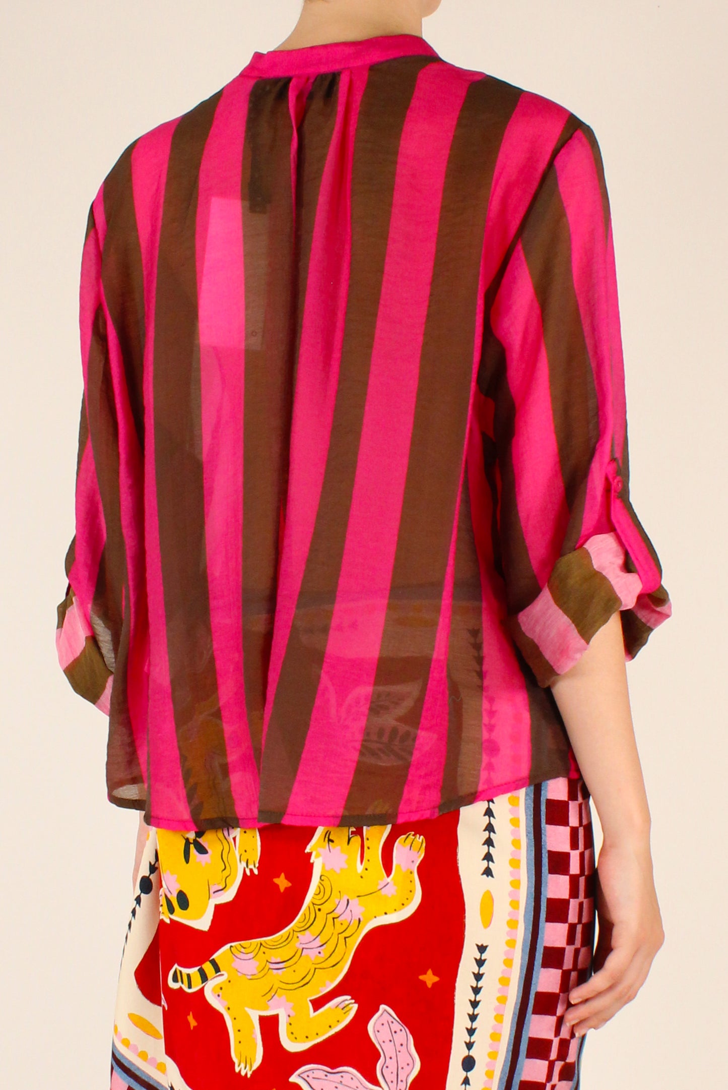 Camicia Stampa a Righe Moro/Fucsia