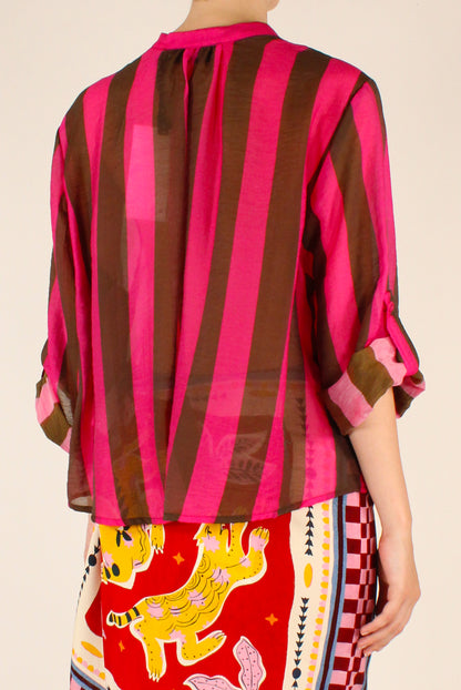 Camicia Stampa a Righe Moro/Fucsia