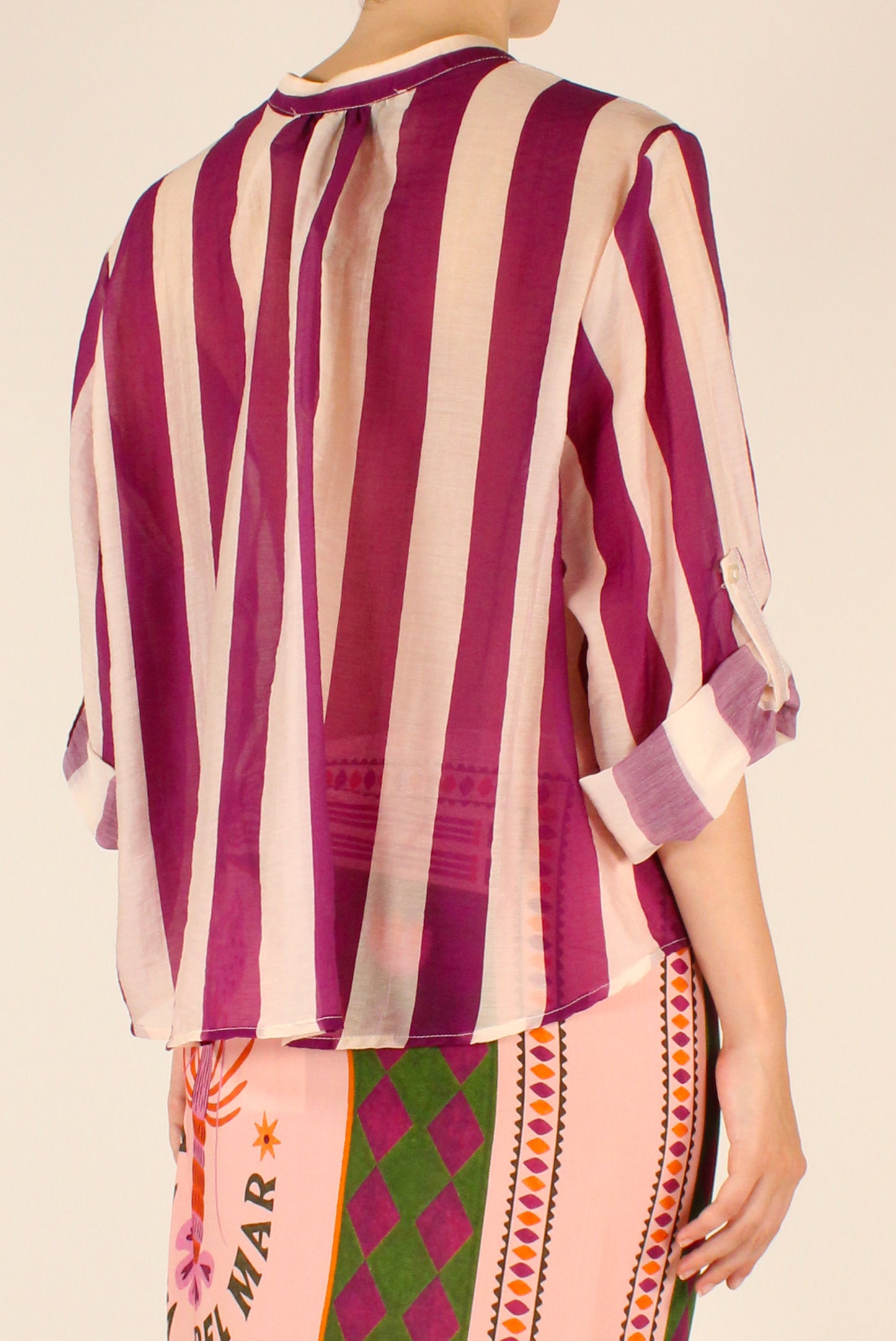 Camicia Stampa a Righe Panna/Viola