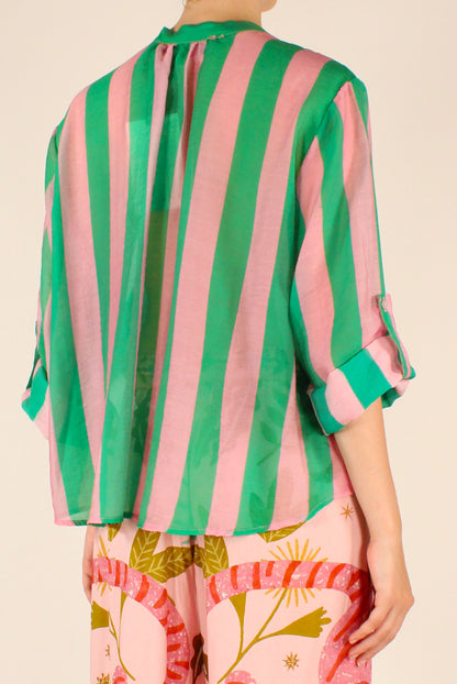 Camicia Stampa a Righe Verde e Rosa