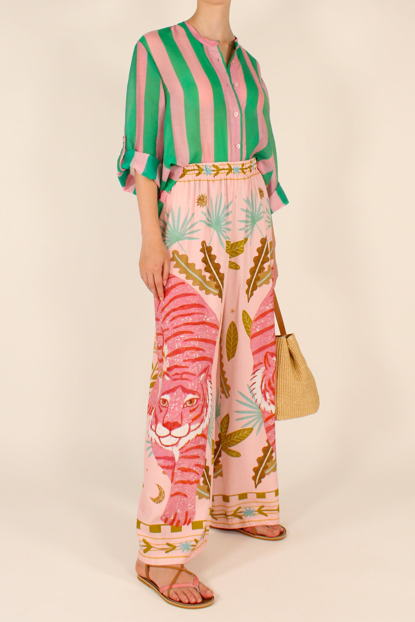 Pantaloni Stampa Tigre Rosa