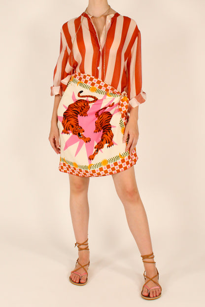 Camicia Stampa a Righe Panna/Arancio