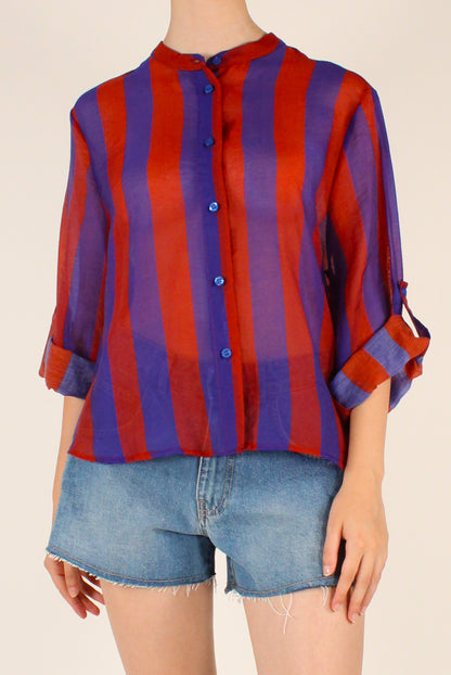 Camicia Stampa a Righe Rosso/Viola