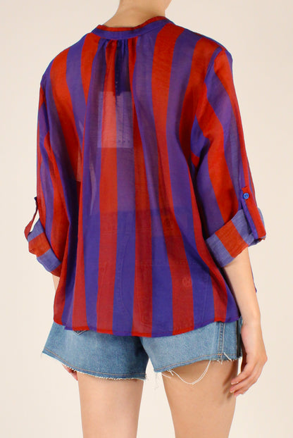 Camicia Stampa a Righe Rosso/Viola