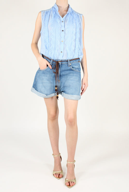Camicia Smanicata Cotone e Seta con Rouches