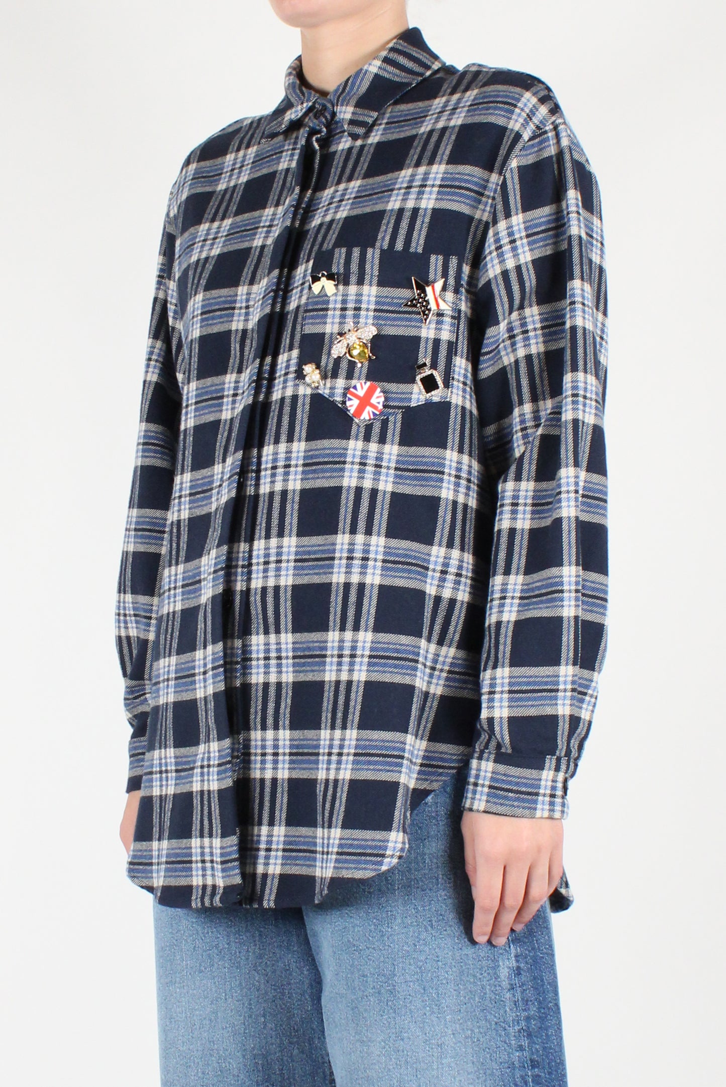 Tartan Flannel Shirt with Pins