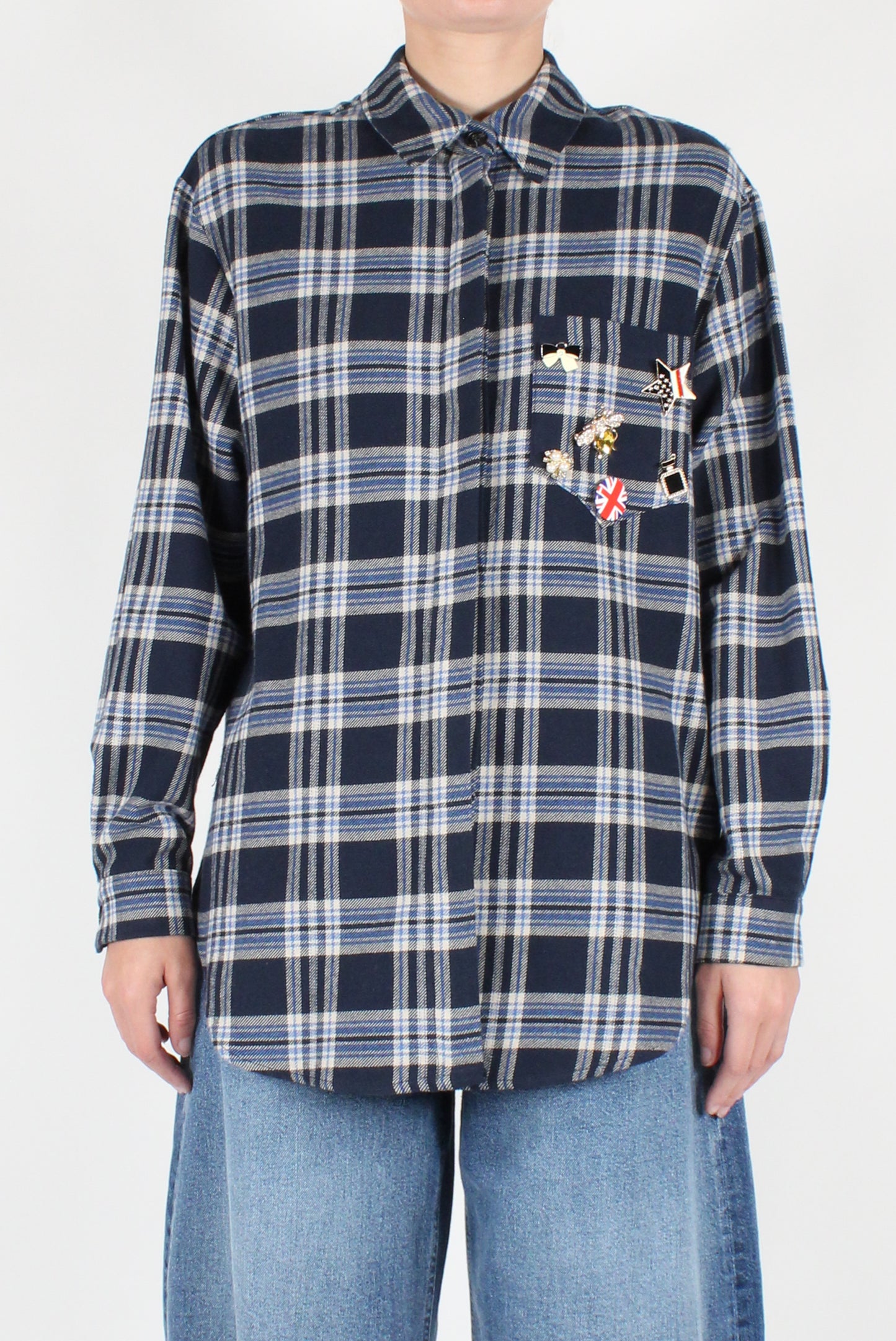 Tartan Flannel Shirt with Pins