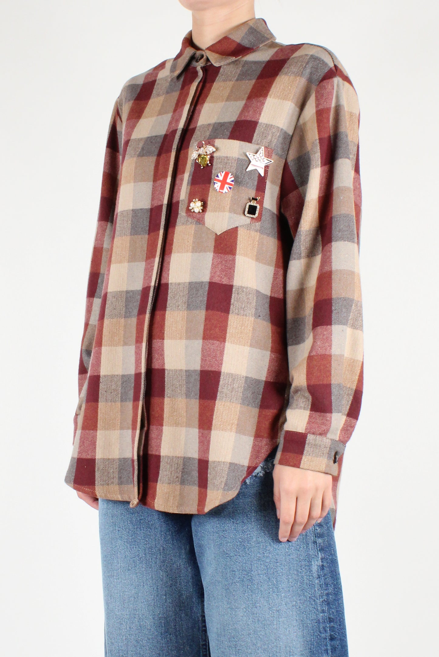 Plaid Flannel Shirt with Pins