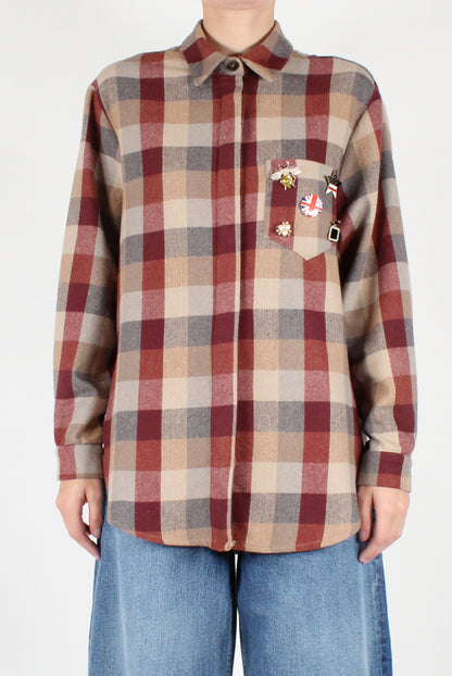 Plaid Flannel Shirt with Pins